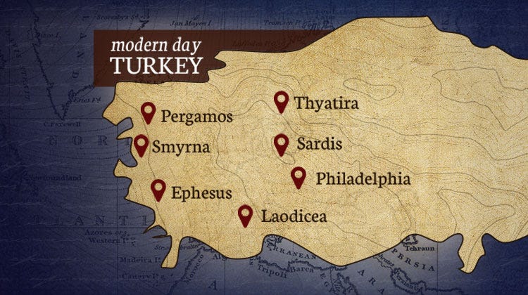 Map of Revelation Church Locations in Modern Day Turkey | The Church of the Open Door by Austin W. Duncan