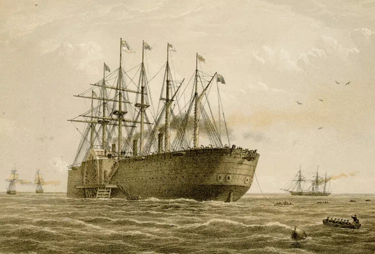 Great Eastern laying the Atlantic telegraph cable in July 1865