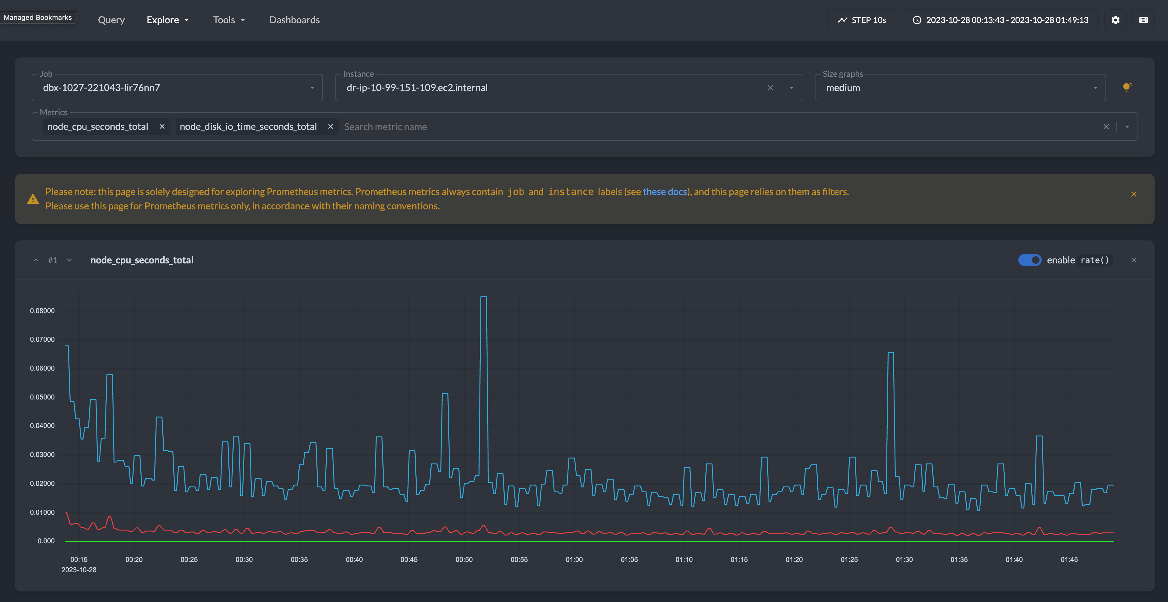 The screenshot of VM UI exposing the collected metrics