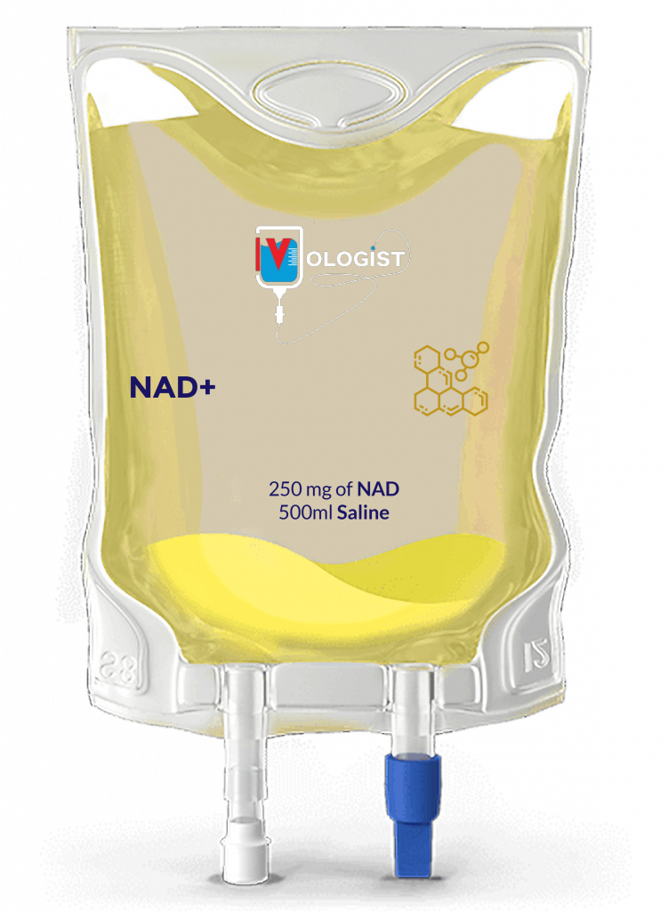 a bag of NAD saline solution