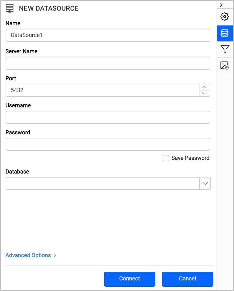 PostgreSQL configuration panel