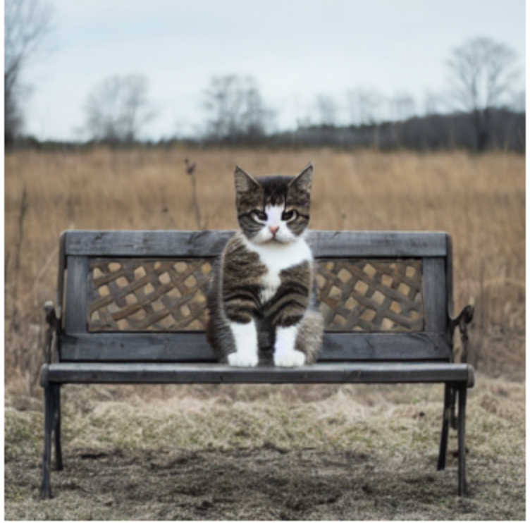 Prompt: “a cute cat lying on a park bench”