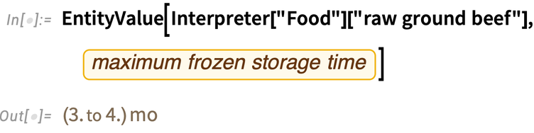 EntityValue function for maximum frozen storage time for raw beef