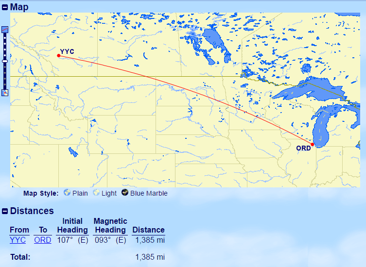 YYC-ORD Distance