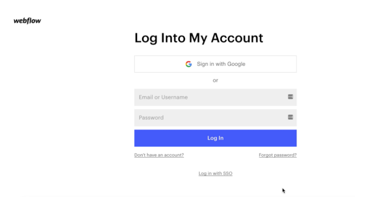 El inicio del onboarding de Webflow