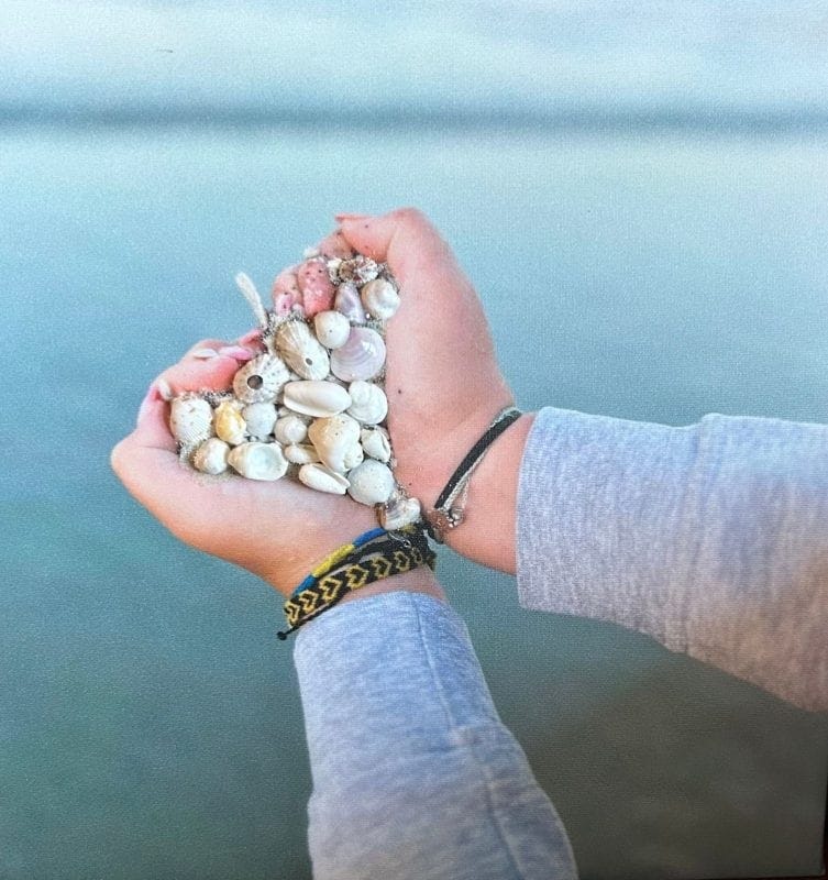 It’s in Your Own Hands
 12”x12” photo on canvas 3 D with shells
 
 Life is all around us. Embrace it. Love it. Be grateful for it. It’s yours, and it’s in your own hands. Picture taken at Nantasket Beach, Hull, MA