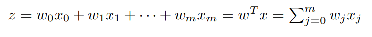 z input bersih terdiri dari kombinasi linier vektor w dan x ditambah angka bobot 0 dengan bias