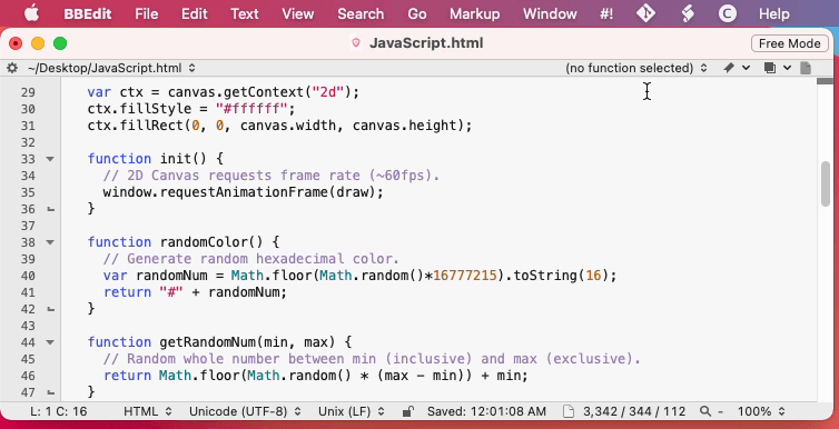 The quick JavaScript function jump-to selection menu BBEdit feature takes you to that function in your code.