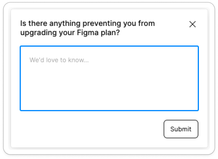Screenshot of Figma’s one-question survey on desktop app