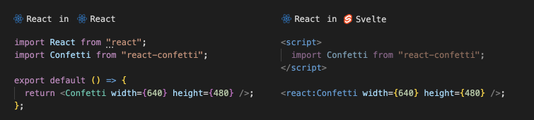 react-in-react side by side to react-in-svelte