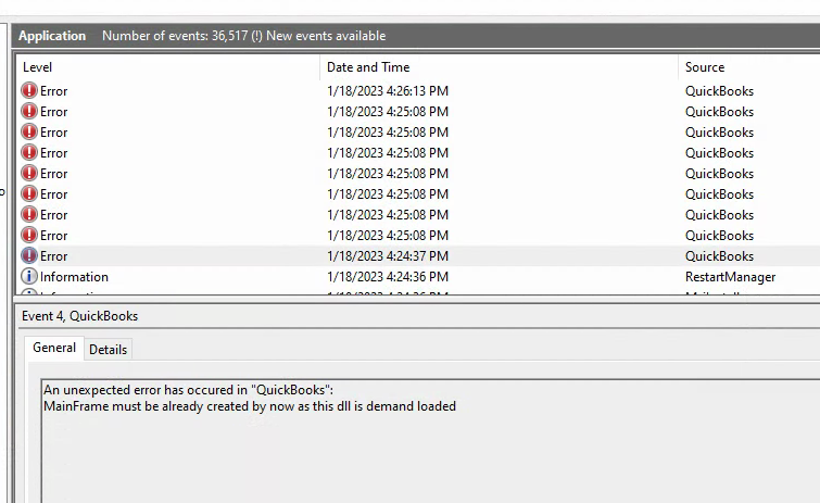 QB Errors in Application Event Viewer