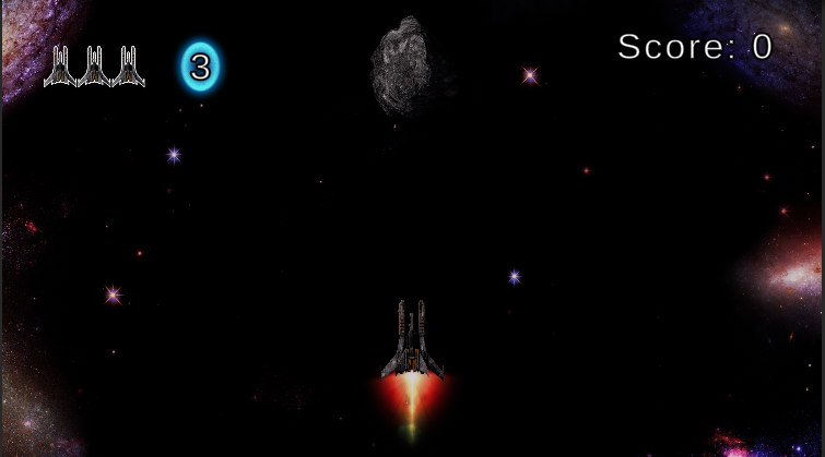 Screenshot of 2D Galaxy Shooter game with shield strength indicator