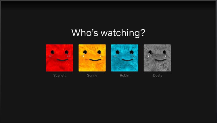 Profile switching screen on Netflix