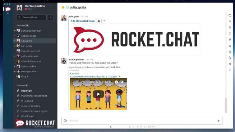 Rocket Chat messaging app example