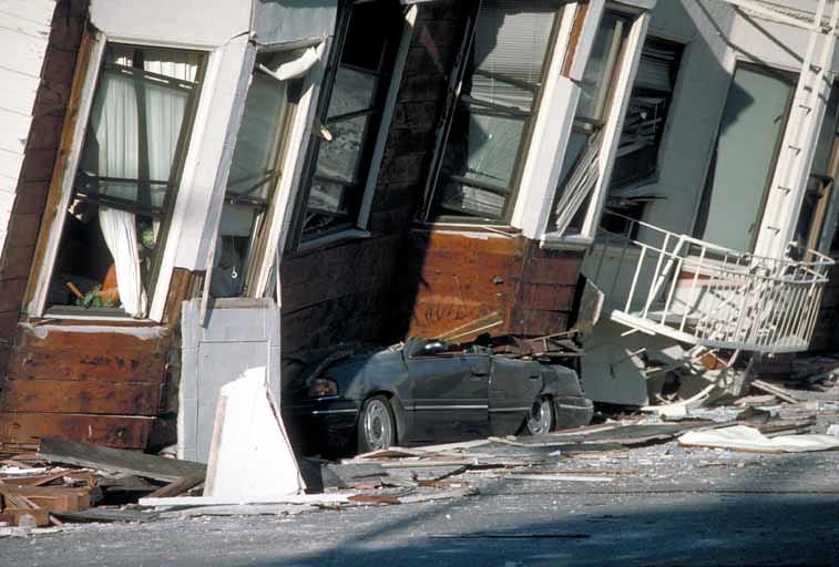 Car crushed under a toppled house in San Francisco’s Marina District after the Loma Prieta earthquake