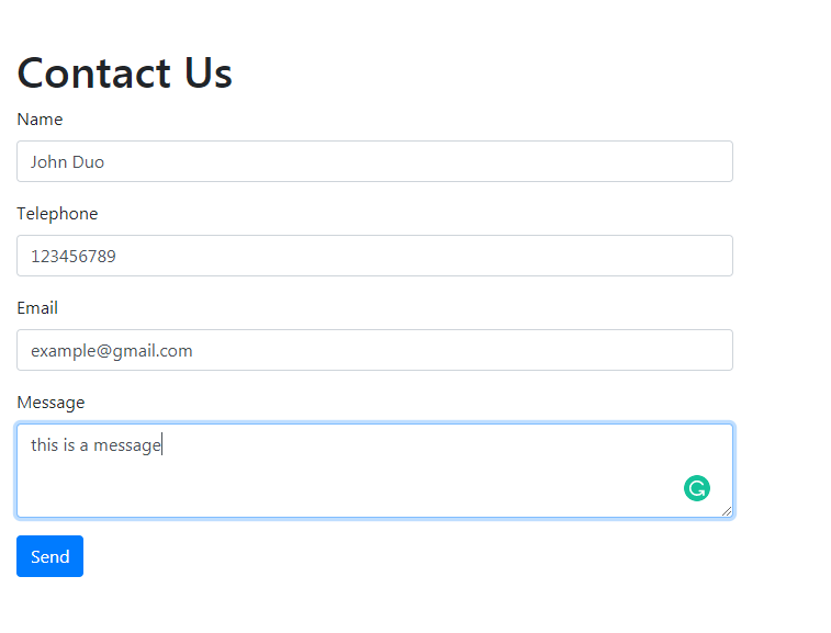 Completed contact form