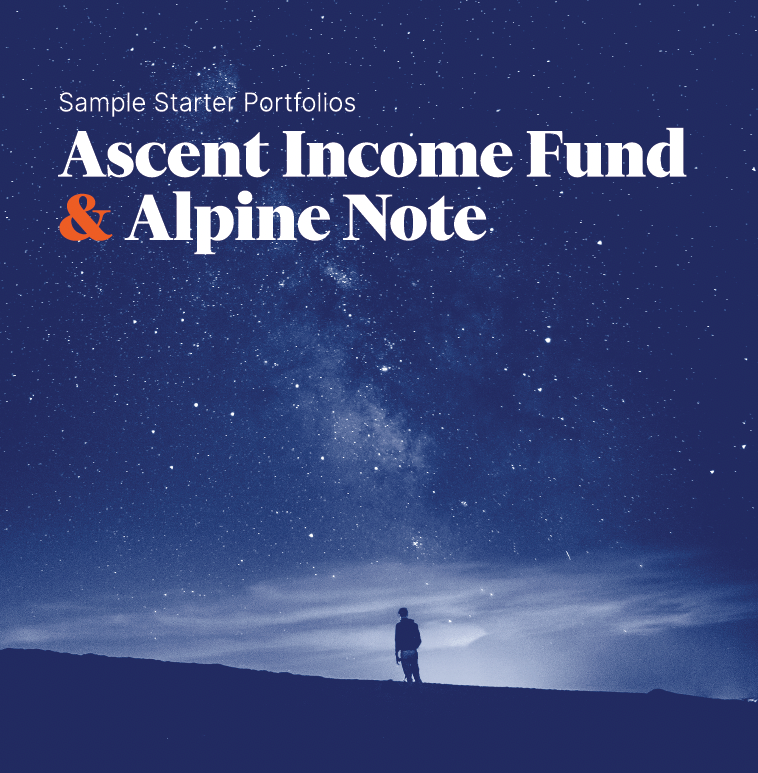 Sample starter portfolios with ascent income fund and alpine note with equitymultiple. a night sky with a person