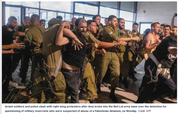 Israeli soldiers and police clashing with protesters at Beit Lid