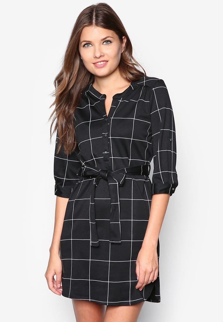 Petite Black Check Shirt Dress