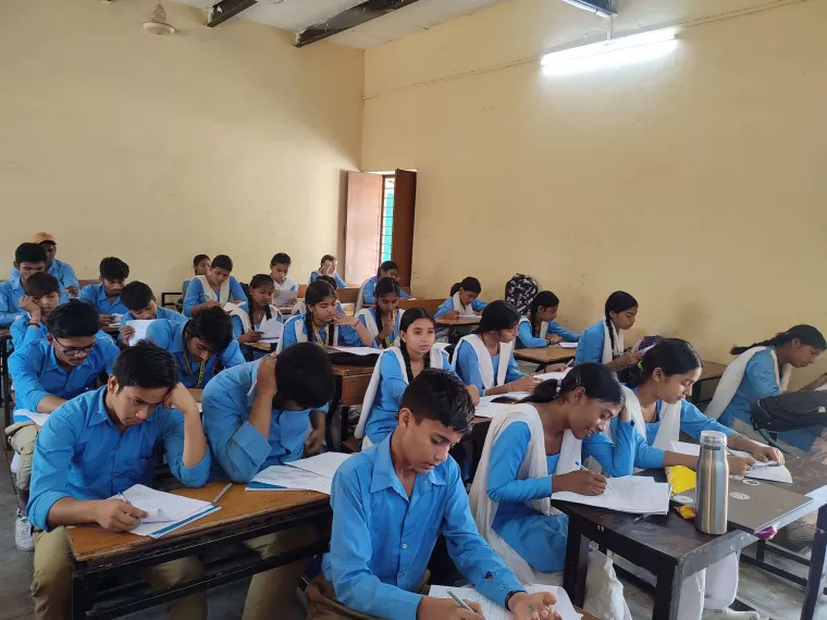 Grade 10 students of Nathupur, Gurugram school doing Baseline Paper during pilot