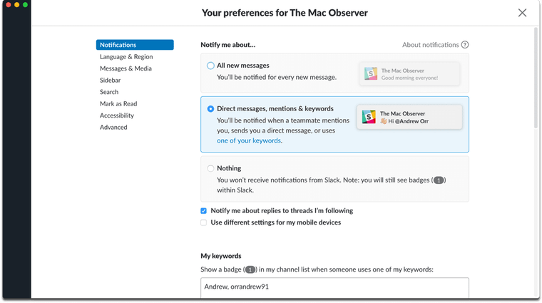 Image showing how to manage Slack notifications