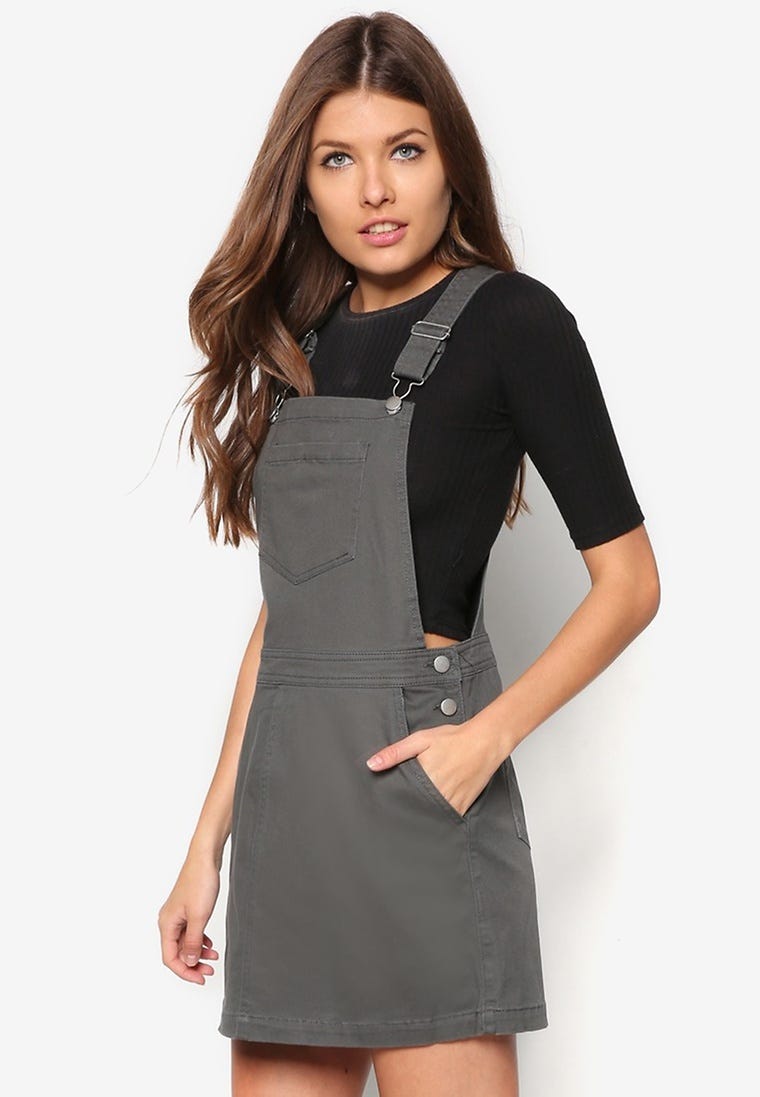 Dark Khaki Pinafore Dress