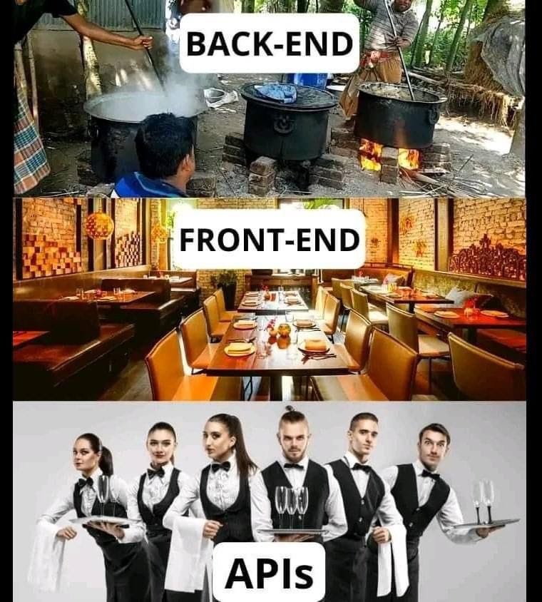 Meme at least illustrates how APIs work for websites and web development