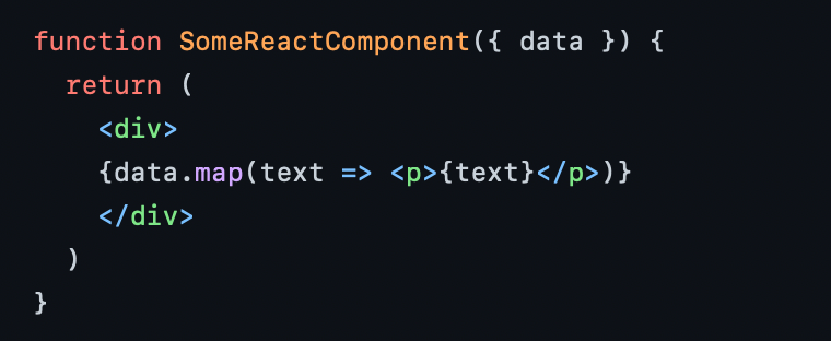 React component showing p tags mapped from an array named ‘data’