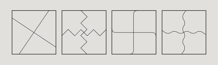 examples of squares cut with wavy or zigzag lines