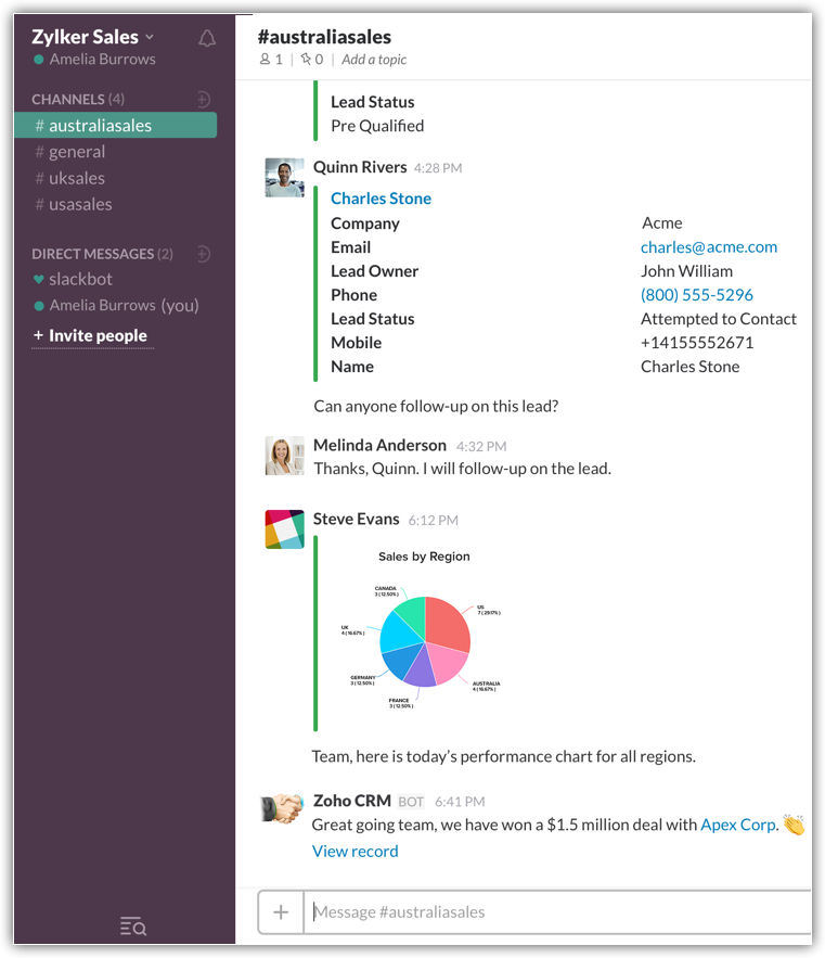 Zoho CRM application for Slack