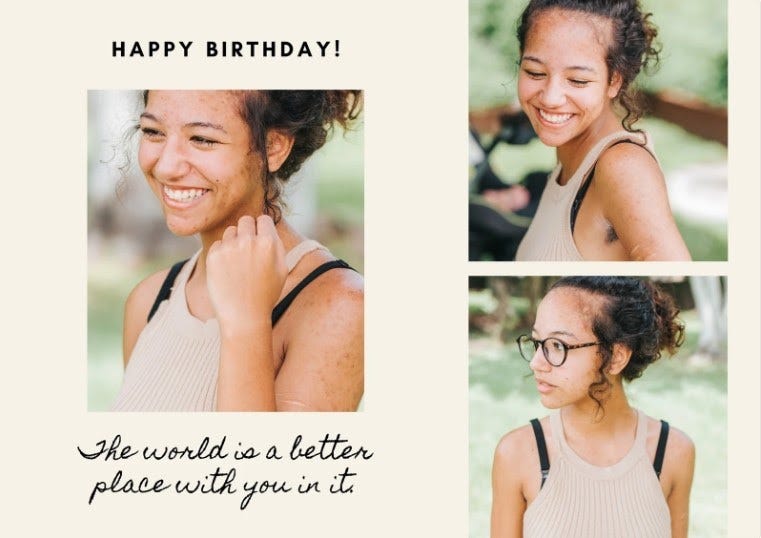 Example of a customisable birthday card template on Canva that’s super pretty!
