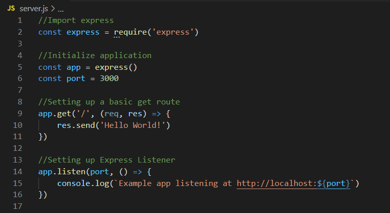 Code snippet where we set up our Express listener