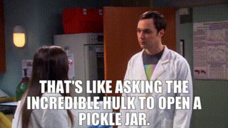 A still from The Big Bang Theory showing Sheldon Cooper in a lab coat, with the caption: “That’s like asking the Incredible Hulk to open a pickle jar.” Used to illustrate the mismatch between AI’s transformative potential and how most products actually deploy it.
