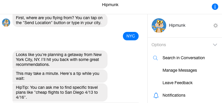 messenger platform hipmunk