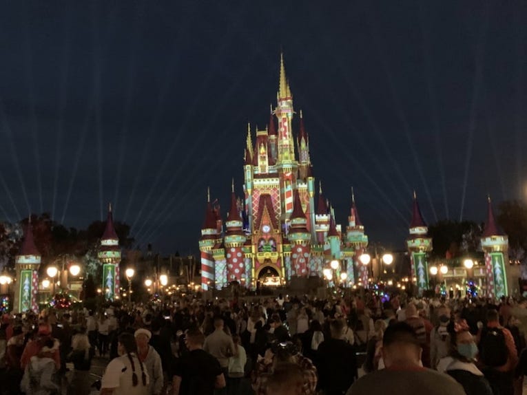 Crowds gathered near Cinderella’s castle.