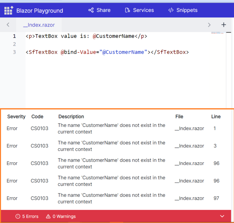 Error handling in the Blazor Playground app