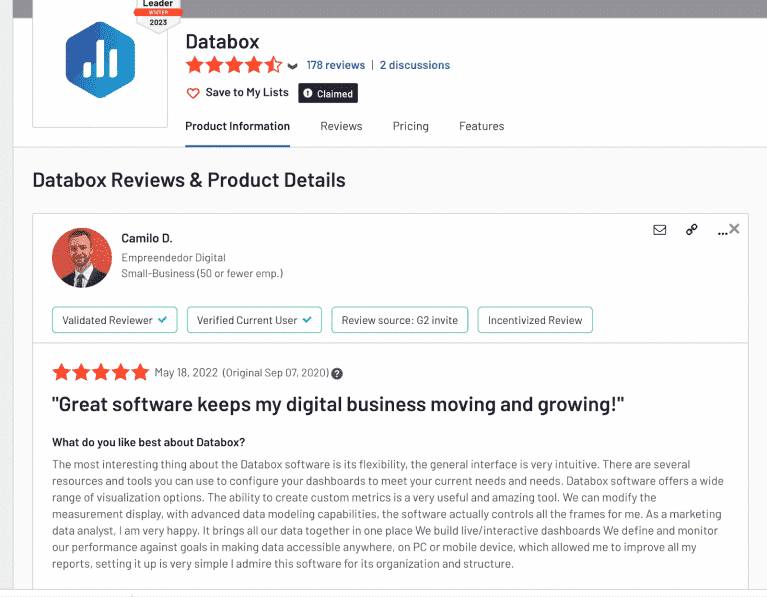 Databox reviews on G2