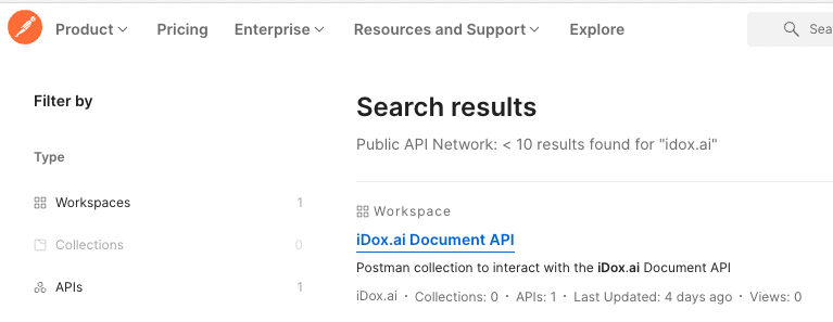 Search iDox.ai Collection on Postman