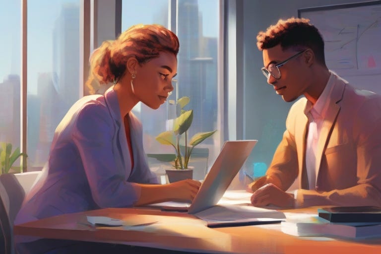 A dynamic digital illustration illustrating the importance of setting clear mentorship goals. The artwork showcases a mentor and mentee working together to chart their milestones.