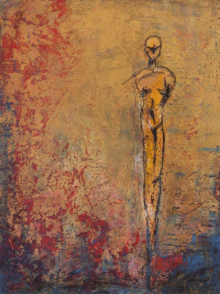 figure paintings "taking a walk always helped clear her mind...except today" by Maui Hawaii artist Shane Robinson