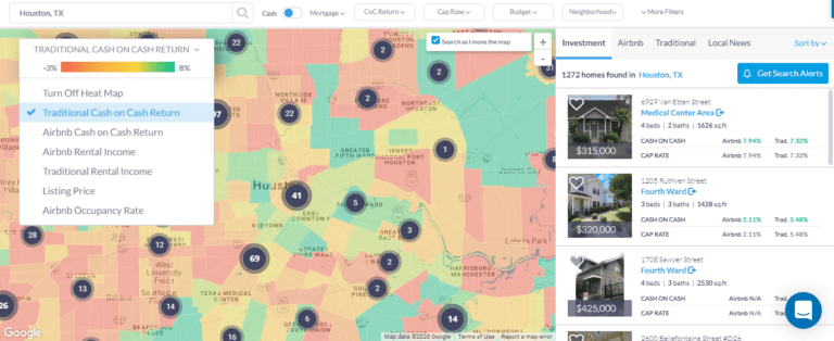Mashvisor’s Real Estate Heat Map — find a good neighborhood for buying a vacation rental property using this tool.