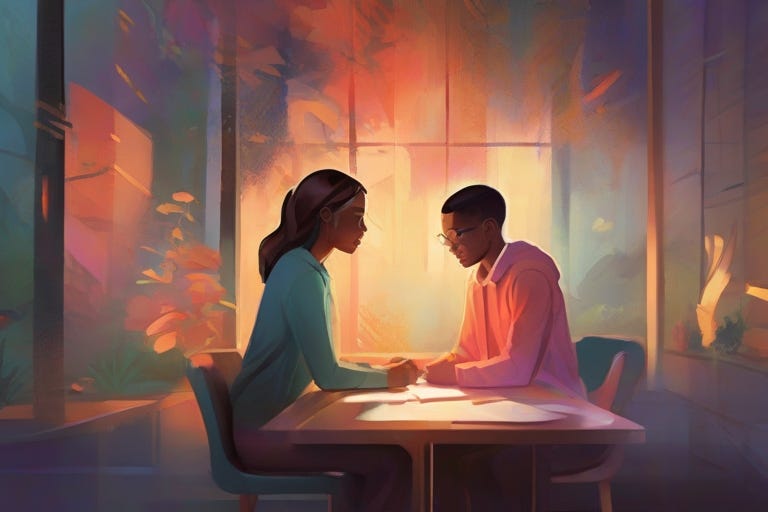 An engaging digital illustration capturing the transformative power of mentorship. The artwork showcases a mentor and mentee standing side by side, symbolizing their meaningful relationship.