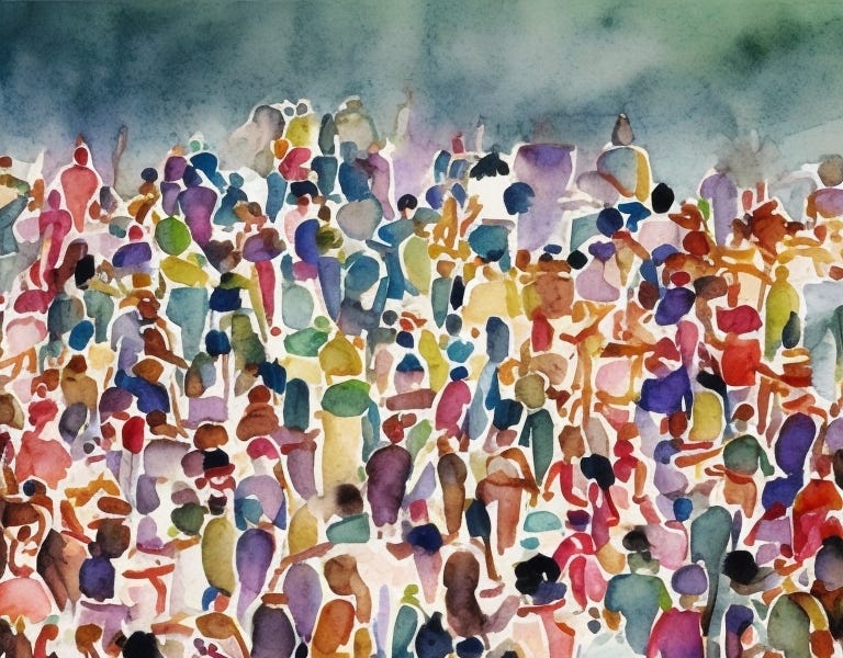 Watercolor of crowd