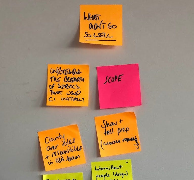 Post it notes on a wall can be an easy way to share reflections from a project.