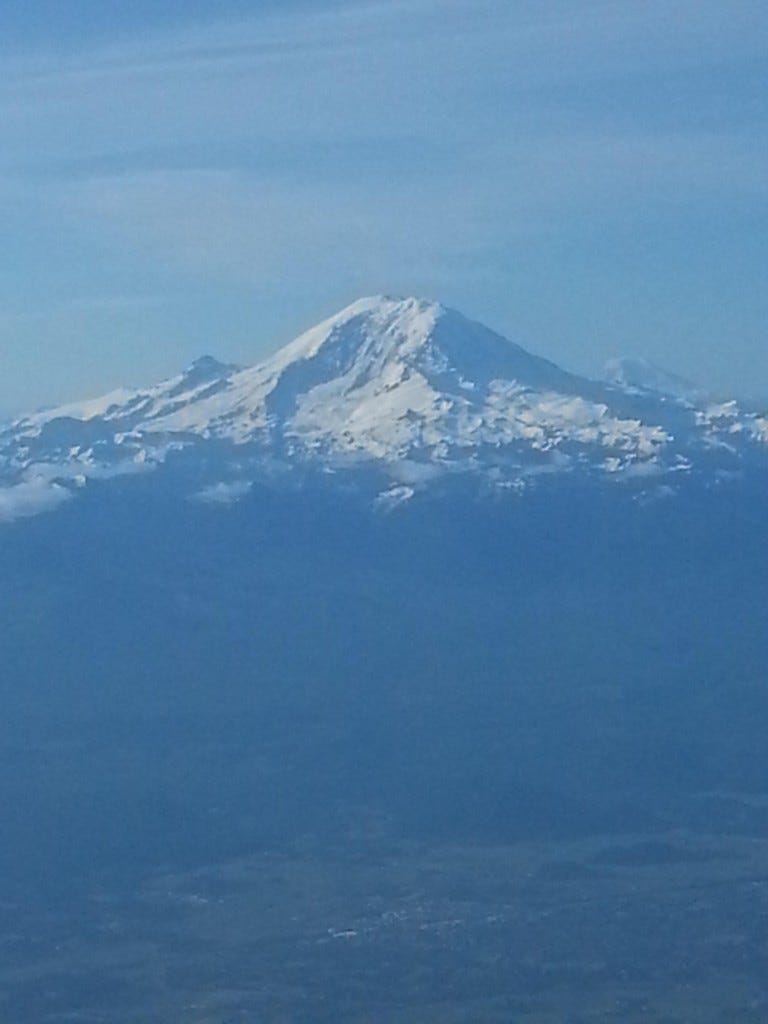 View of Mt. Ranier from airplane, June 2013