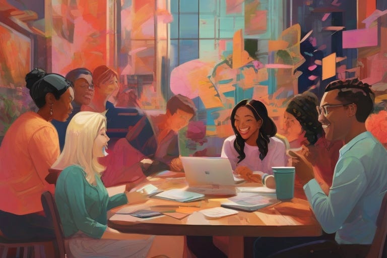 A captivating digital illustration showcasing the benefits of mentorship programs. The artwork features a diverse group of individuals engaging in meaningful discussions, supported by their knowledgeable mentor