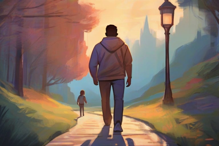 An intricate digital illustration capturing a mentor and mentee walking together on a path, symbolizing their journey in personal and professional life.