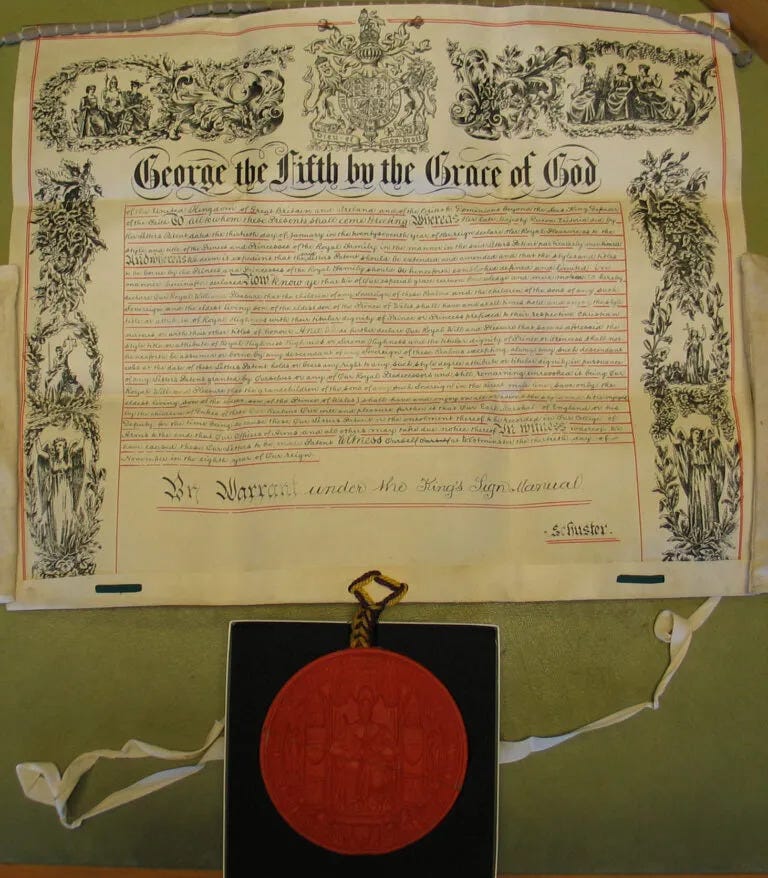 Letters Patent issued by George V in 1917