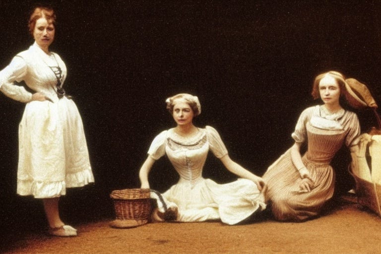 Three girls in old style clothing