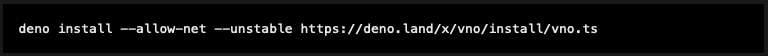 the command line interface showing the command to install vno
